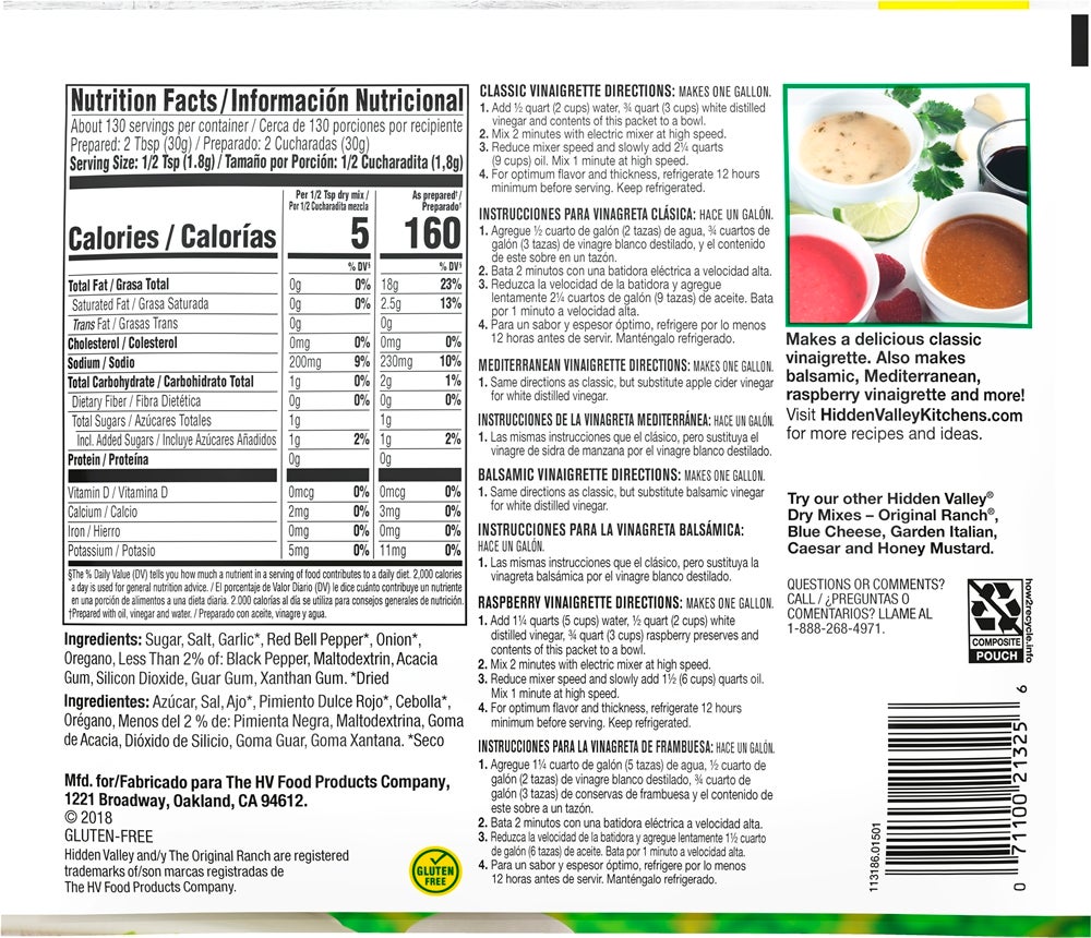 Hidden Valley® Vinaigrette Dressing Dry Mix Hidden Valley Kitchens